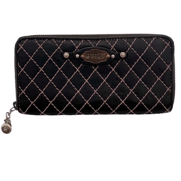 Juicy Couture Handbags - Juicy Couture Brown Leather Wallet Pink Stitching Y2K
